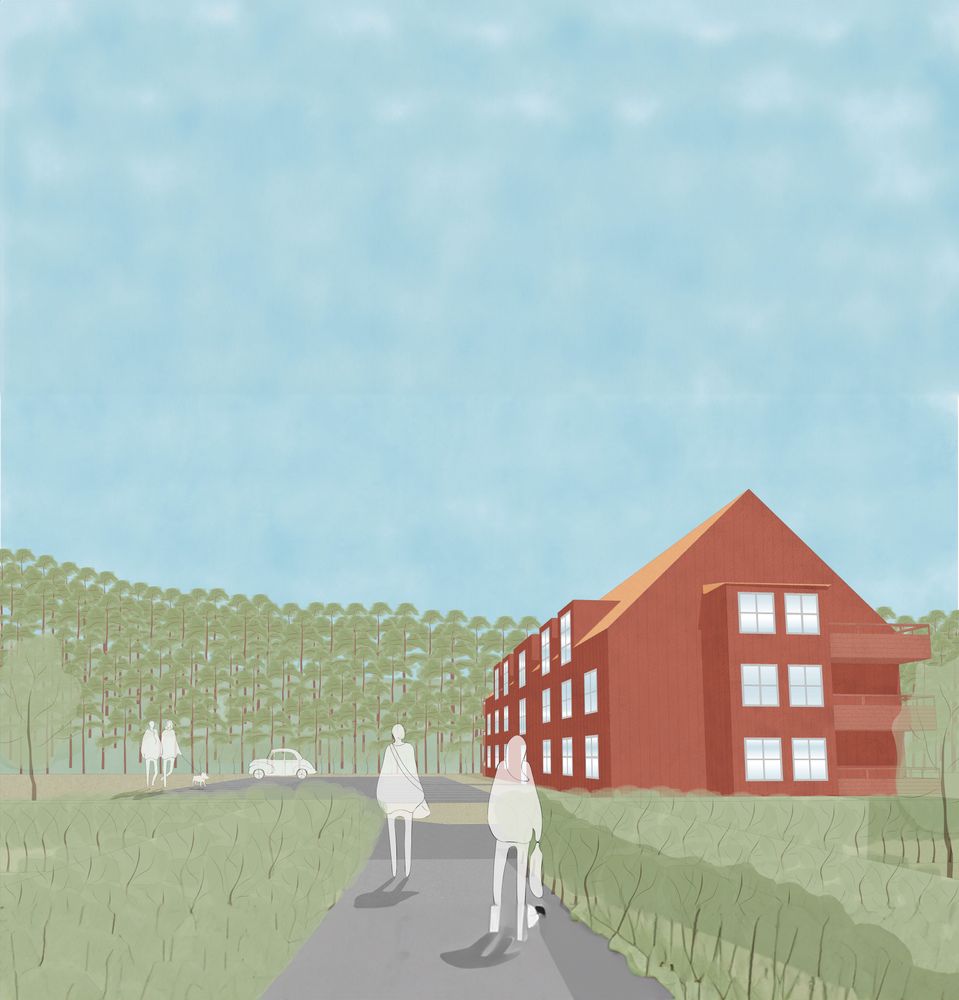 Illustrationsbild över Flerbostadshus i Kyrkbyn från Planprogrammet från 2022.