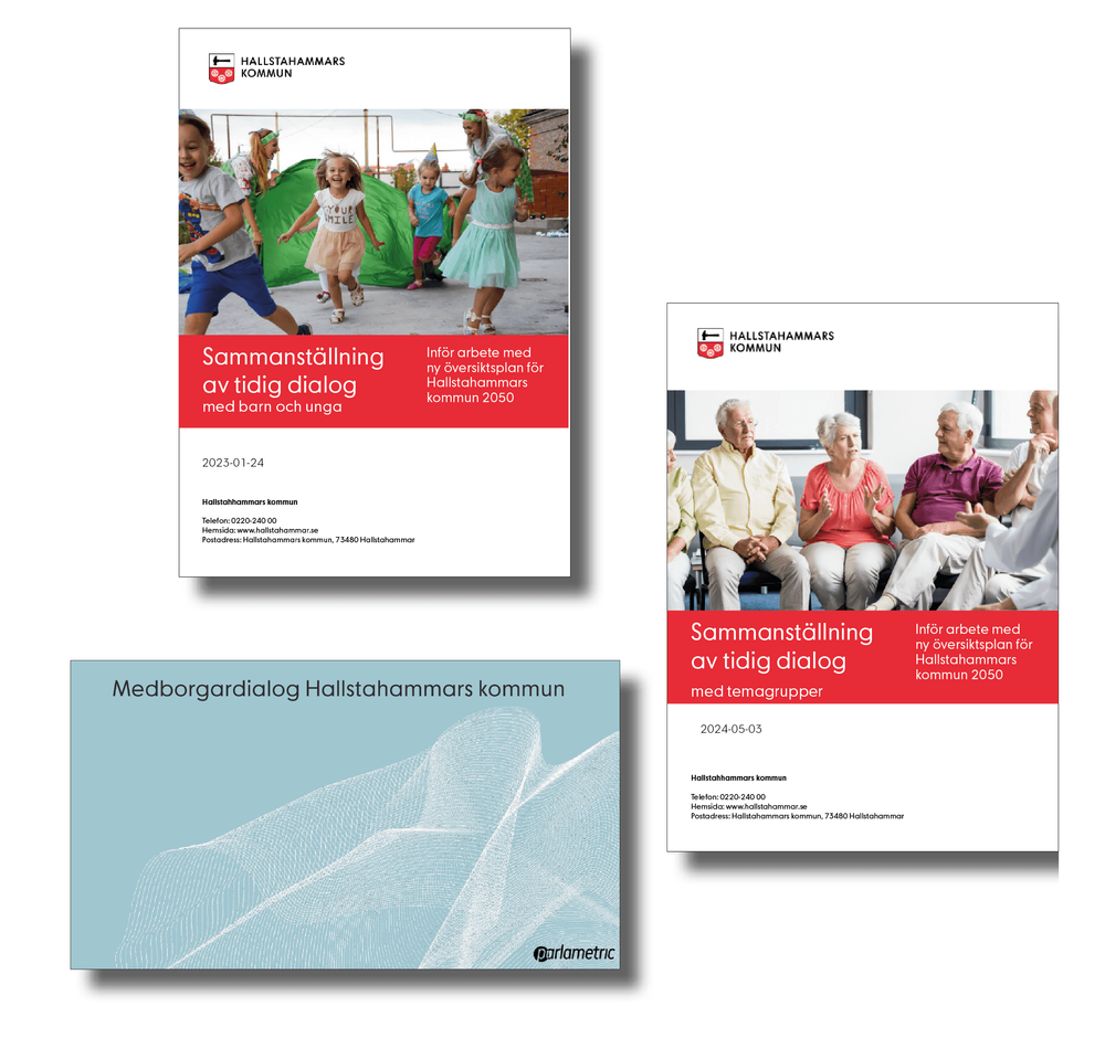 Framsidorna till de tre rapporterna som sammanställer den tidiga dialogen.